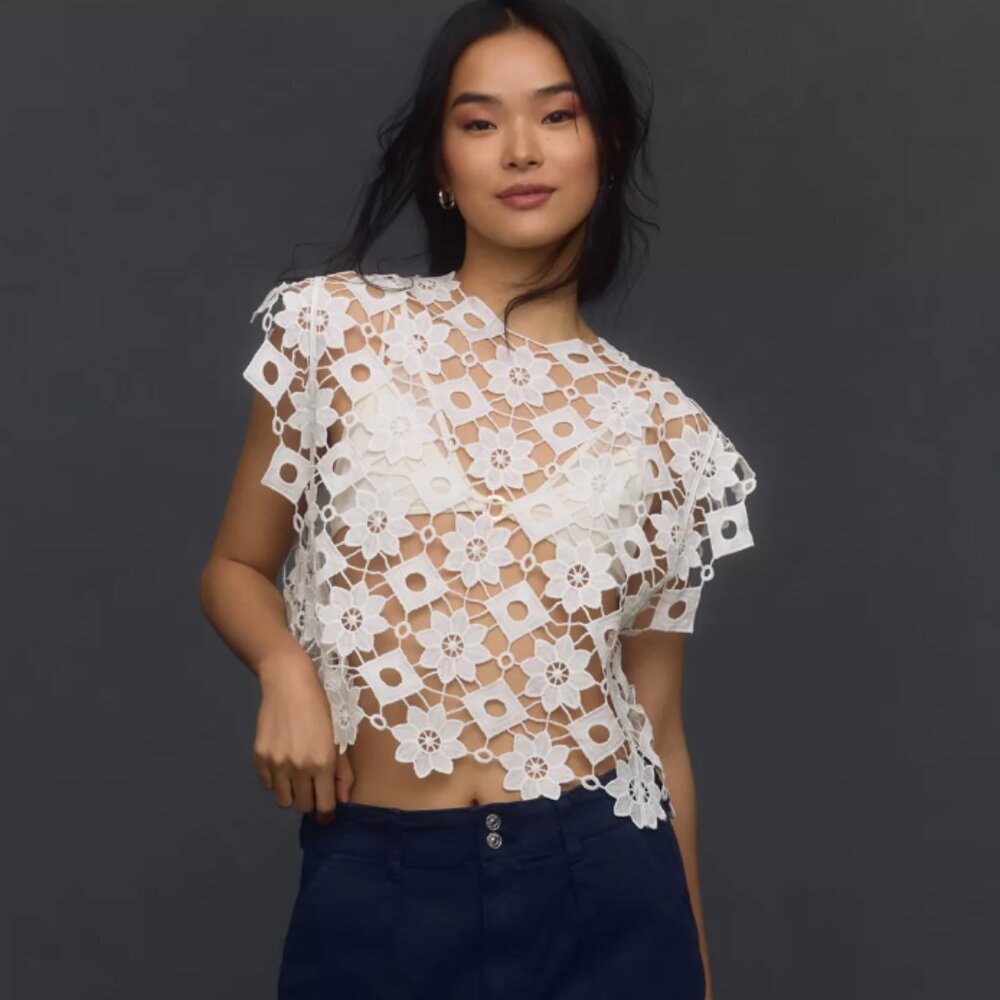 Anthropologie white Maeve Floral Shell Top